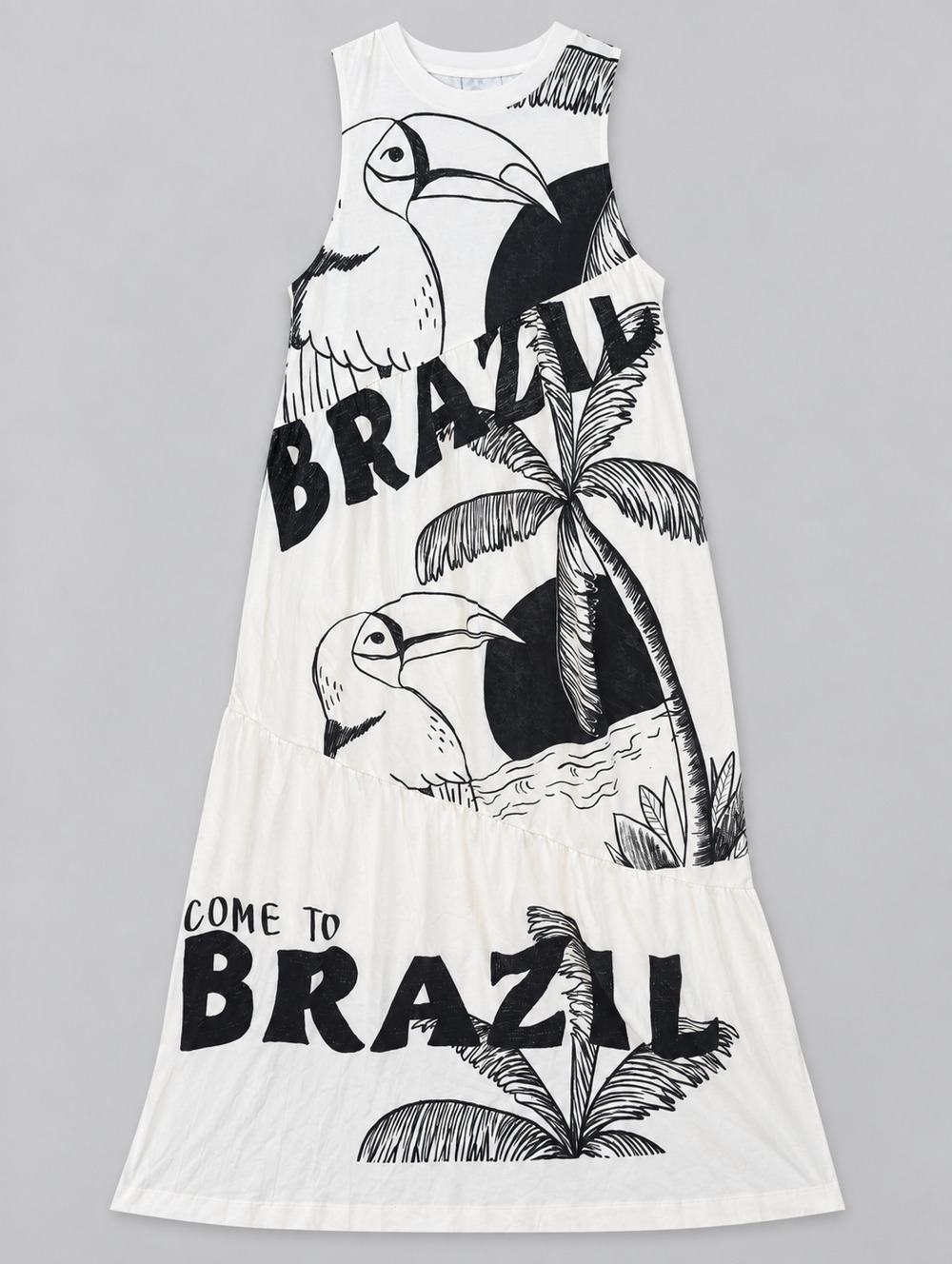 Farm Rio Come to Brasil Patch Dress Womens M Off White Black Maxi 348566 NWT